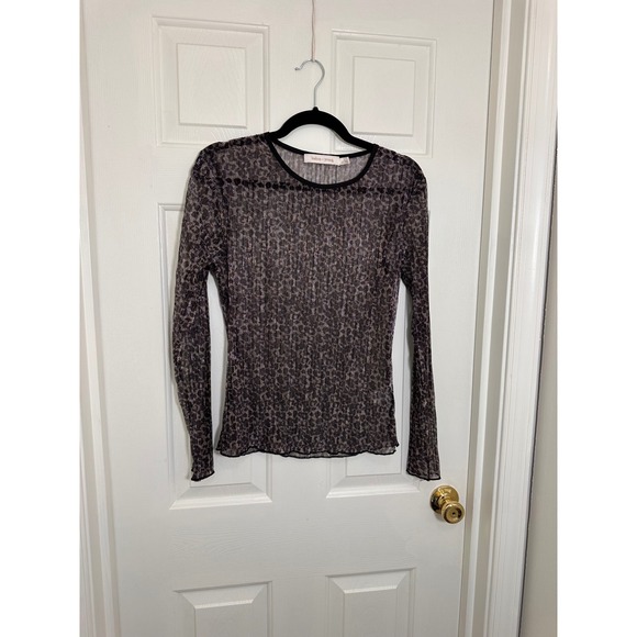 bishop + young Tops - Bishop + Young Metallic Leopard Print Mesh Long Sleeve Top Large